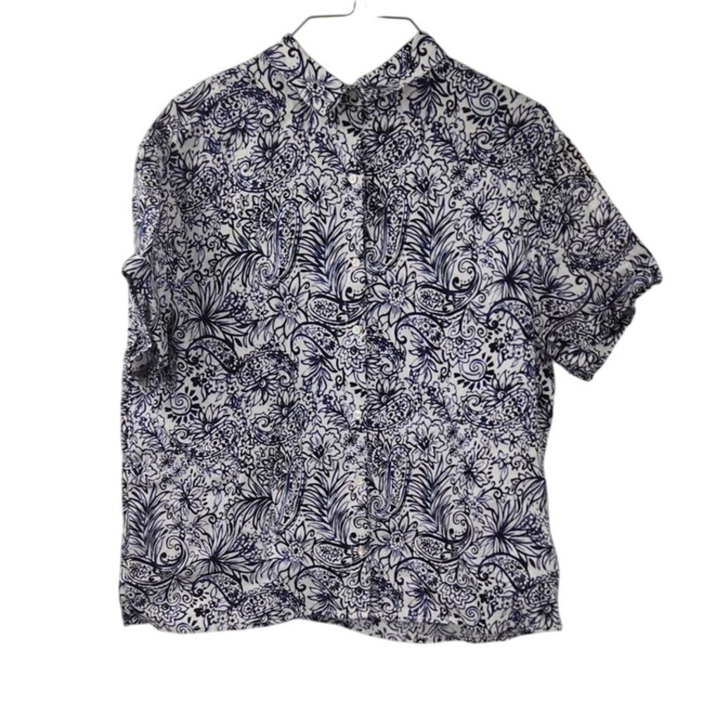Sigrid Olsen Linen Floral Button Down Top - Size Medium